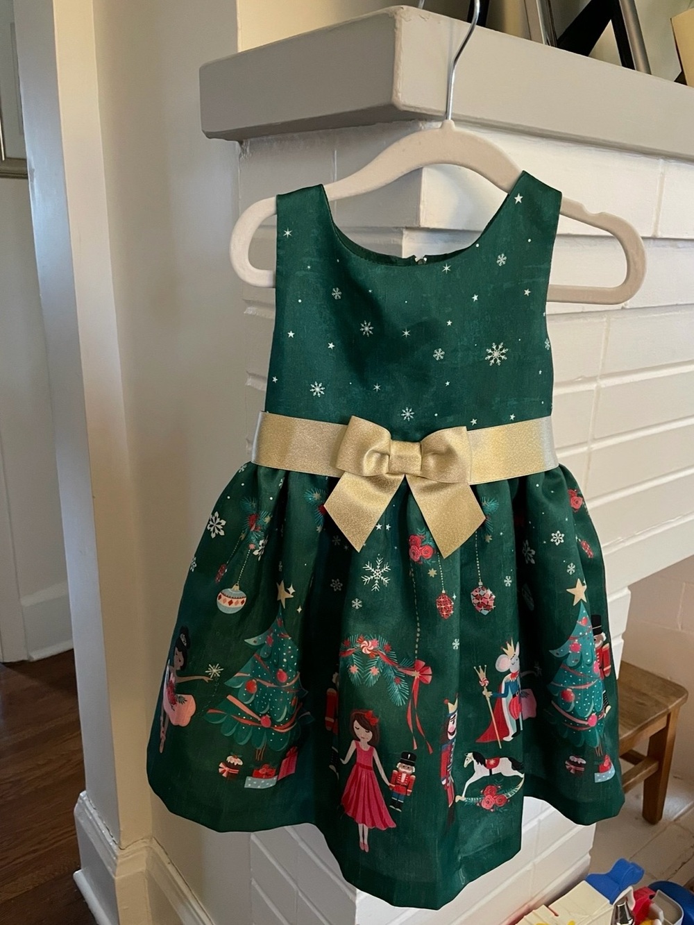 2T Bonnie Baby Green Holiday Bow Waist Party Dress